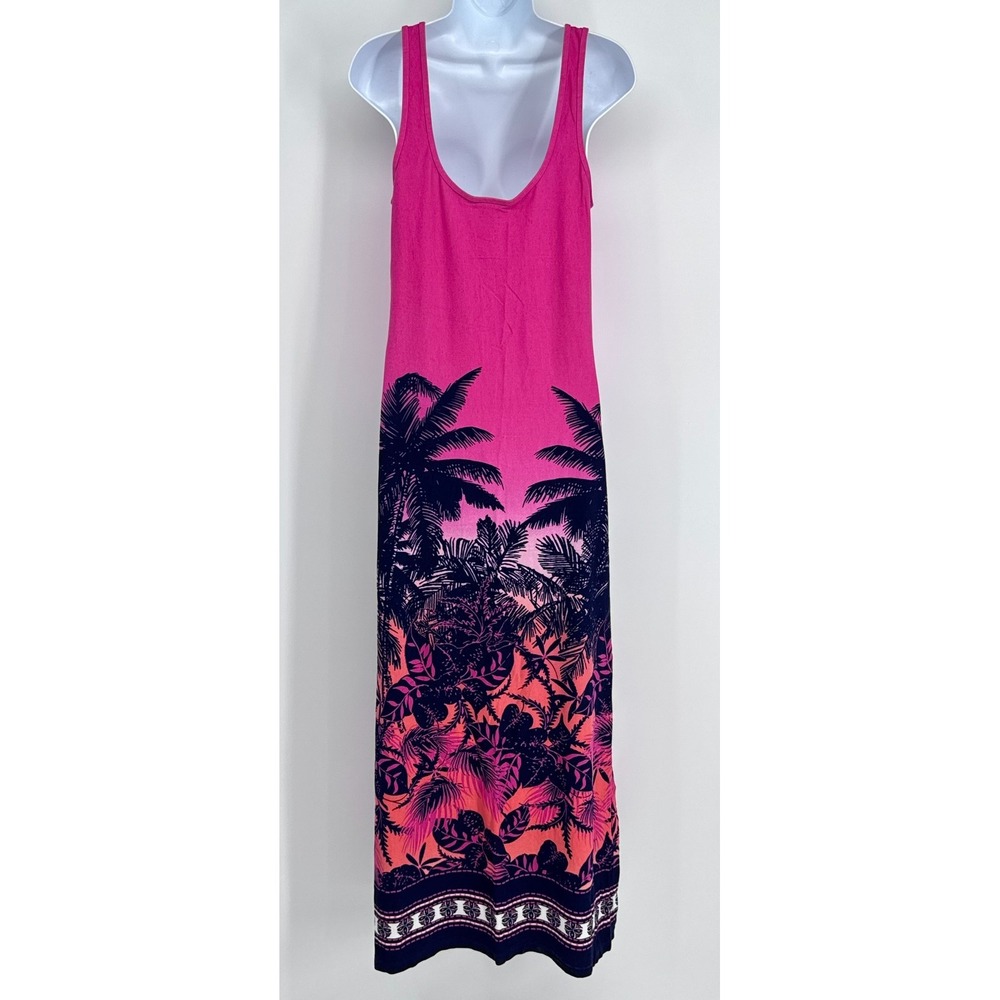 Tommy Bahama Women M Pink Tropical Palm Tree Maxi Tank Dress Cover Up Beach - Picture 2 of 7
